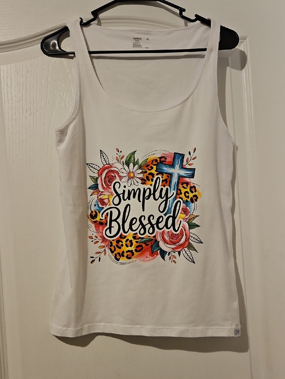 GAP Body Tank Top Custom Graphic Floral Cross NWT